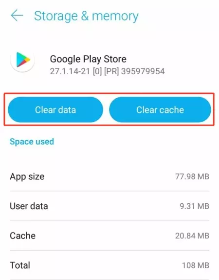 hapus cache dan data play store
