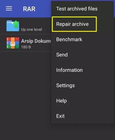 menu repair archive rar di android