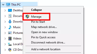 menu manage pada file explorer windows
