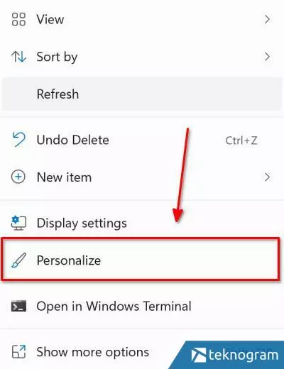 menu personalize windows 11