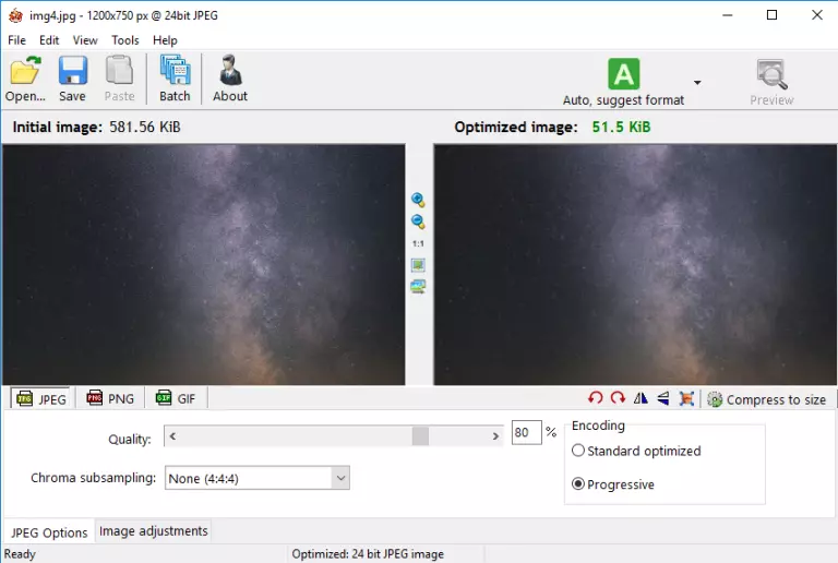 tampilan aplikasi RIOT saat proses kompres foto