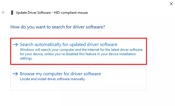 menu pencarian otomatis untuk update driver