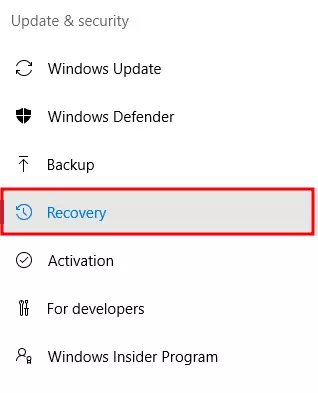 menu recovery pada pengaturan windows 10