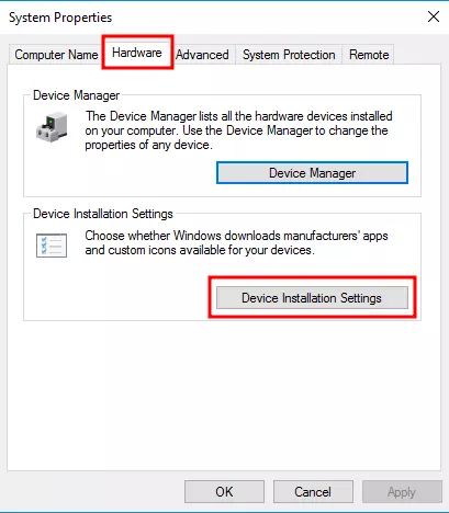 tombol device installation settings di windows