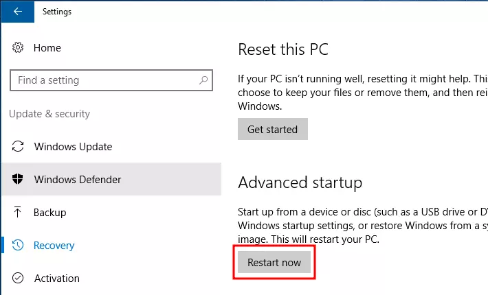 tombol restart pada advanced startup windows 10