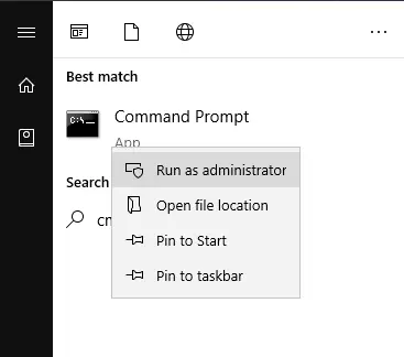 menu command prompt pada start menu windows 10