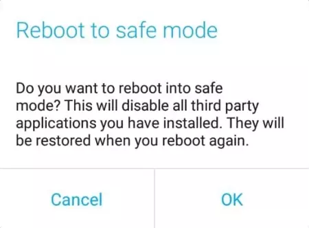 restart ke safe mode untuk memperbaiki sim card yang tidak terbaca