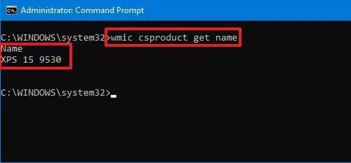 tampilan command prompt windows yang menunjukkan merk laptop