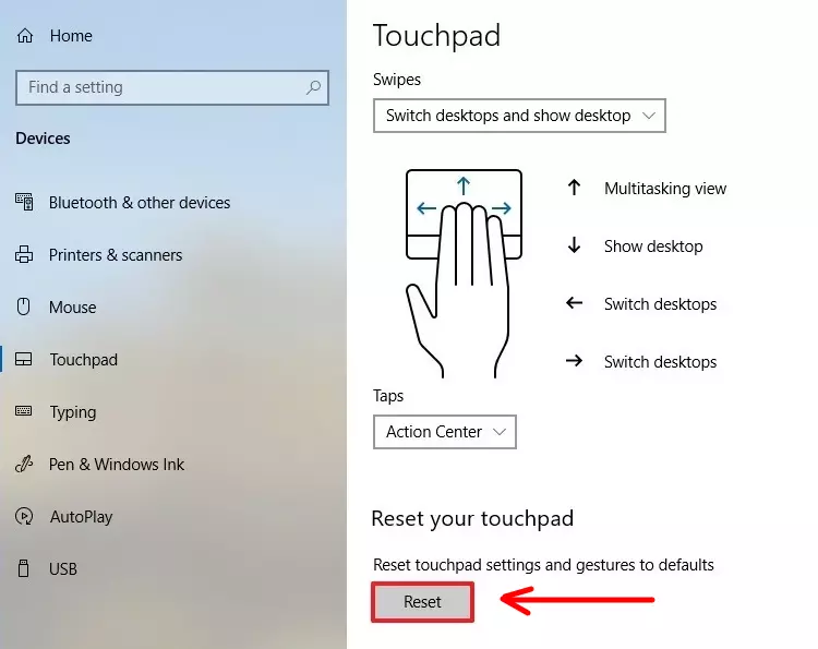 reset touchpad laptop di windows 10