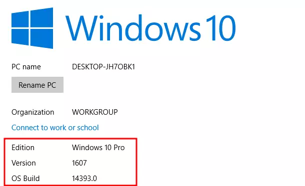 tampilan versi windows 10 di menu pengaturan