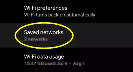 menu saved network untuk mengetahui wifi yang terhubung