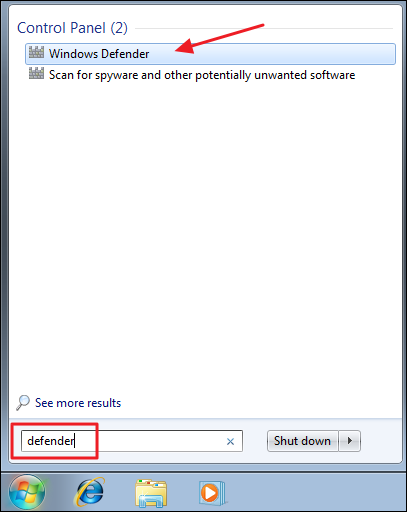 menu windows defender pada windows 7